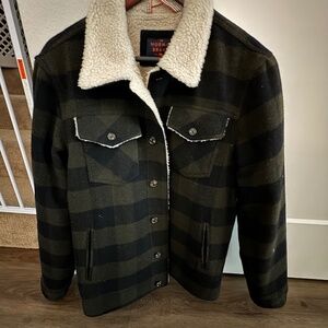 The Normal Brand Men's Flannel Sherpa Collar Jacket Green Black Medium